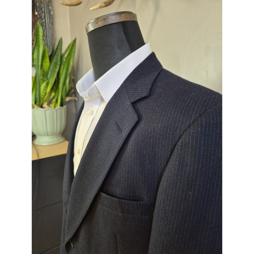 Vtg Allyn St George Mens Wool Sports Coat 39R Blue Stripe USA 2 Button Blazer